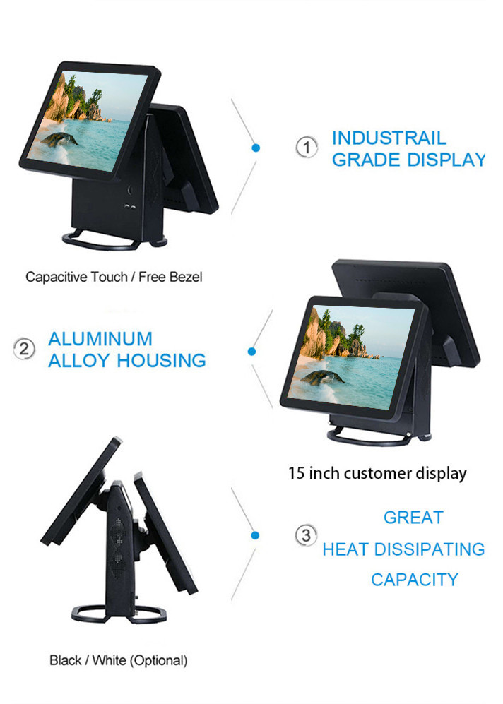 Black Color Dual Screen All In One Point Of Sale Systems With Aluminium Alloy Housing