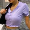 Buy cheap OEM maufactory Cross -border polyester new European and American short -sleeved sexy V -neck short T -shirt from wholesalers