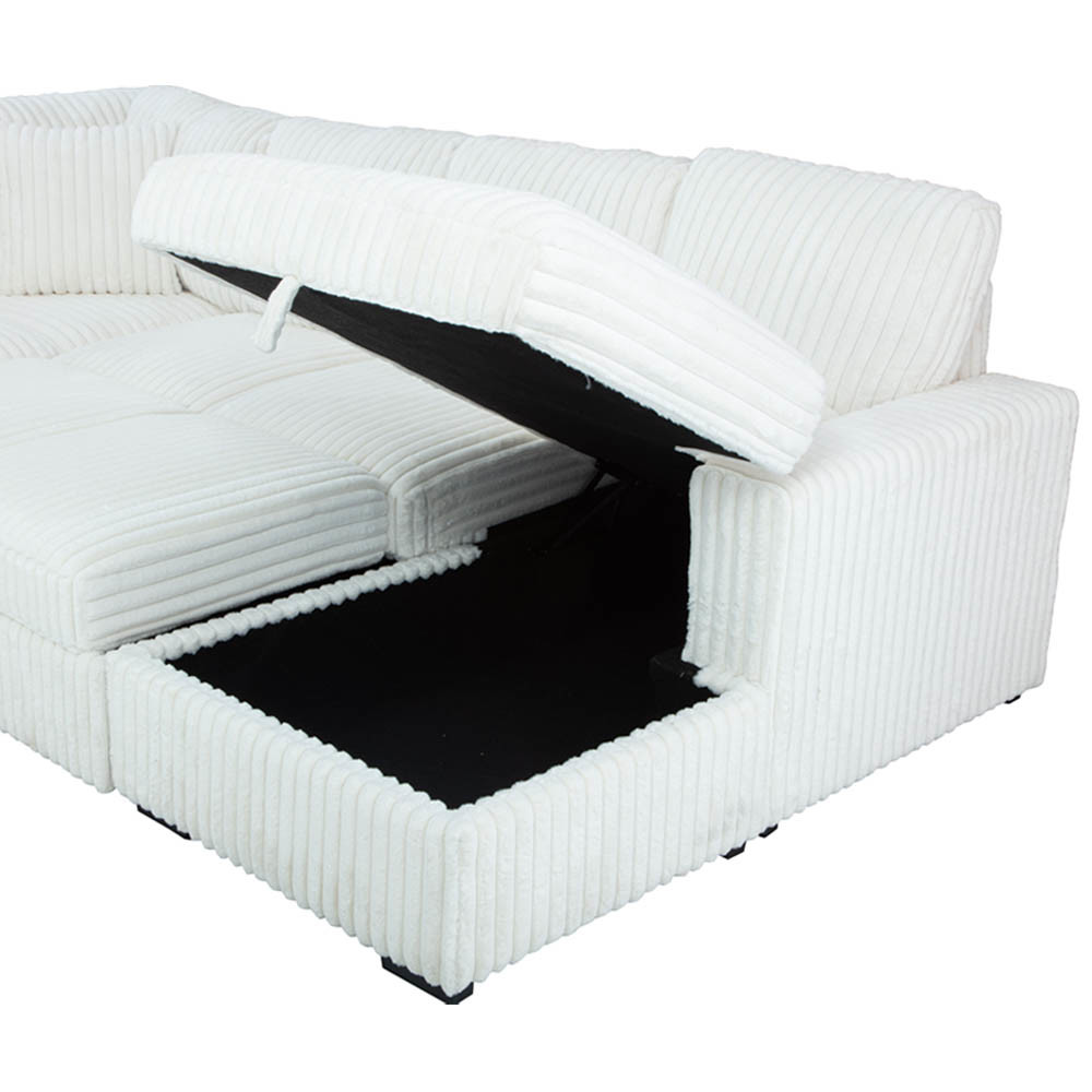 U-Shaped Sectional Sleeper Sofa with Pull Out Bed and Storage Chaise Lounge and USB Charging Port, Beige Corduroy Fabric