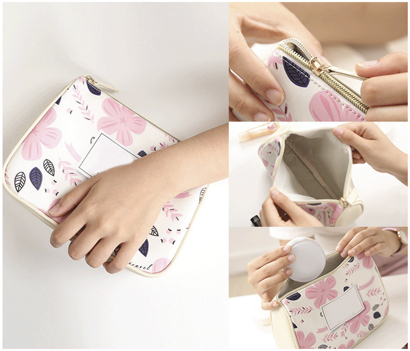 Waterproof PU Leather Flower Pattern Cosmetic Bag