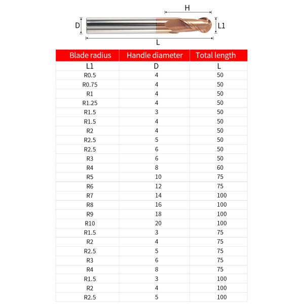 Wholesale HRC55 2 Flutes Carbide Ball Nose End Mills Cutter R0.5 R1.5 R2 Blade Radius Ball Nose Router Bits for Ordinary Steel