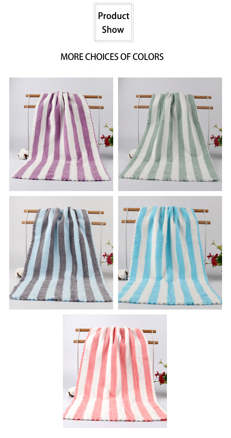 360 gsm Colorful Striped Coral Fleece Face Bath Towel 5 Piece Set with Customized Logo
