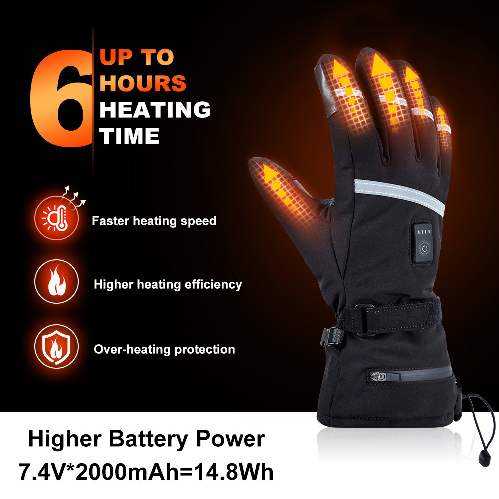 7.4V Lithium USB Electric Battery Rechargeable Heated Ski Gloves Man With 3 Level Temperature Control