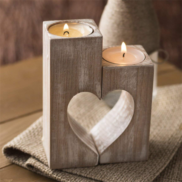 Wholesale Wooden heart shaped Decorative candles holder for Wedding gift Customize wooden candle holder