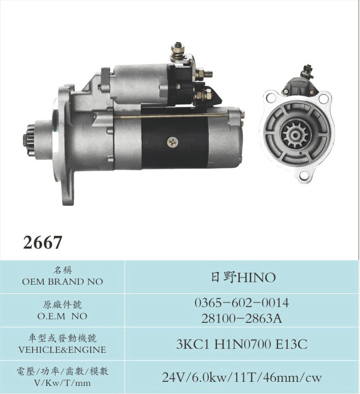Truck Accessory Sawafuji Starter Motor 3KC1 H1N0700 E13C 0365-602-0014 28100-2863A