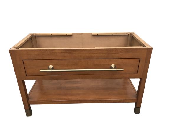 Buy cheap Luxury design American hotel Custom made walnut wood veneer bathroom vanity with metal bar ,bathroom cabinet for hotel from wholesalers
