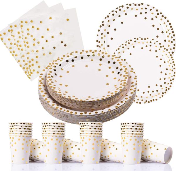 Buy cheap 100 Biodegradable Gold Dot Paper Plates from wholesalers