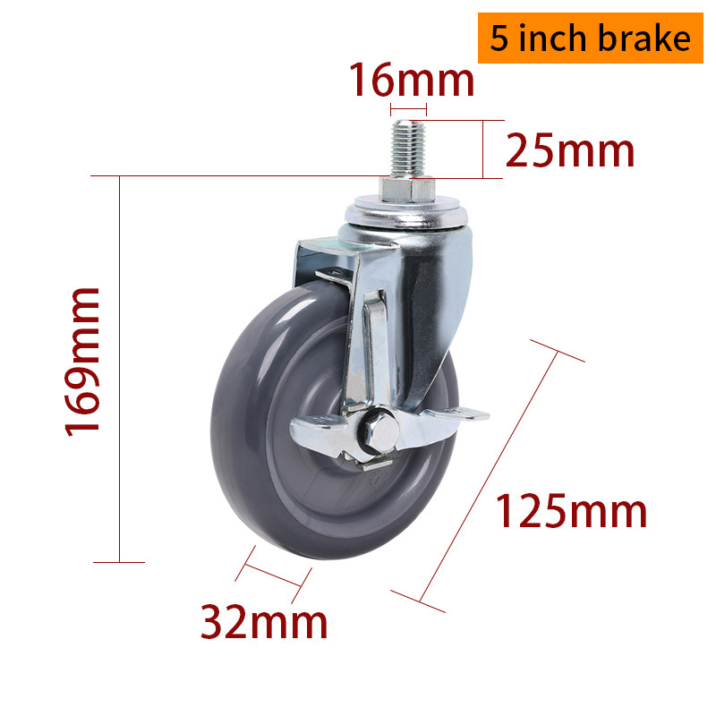 EDL Medium Duty 5inch 150kg Threaded TPU Caster by Swivel and Brake type 505S-76