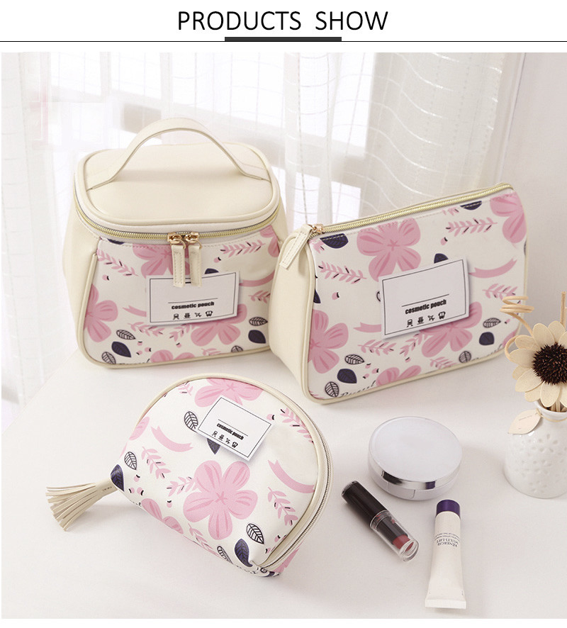 Waterproof PU Leather Flower Pattern Cosmetic Bag