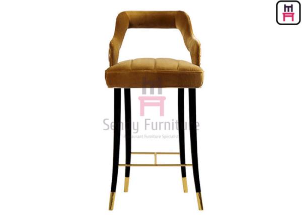 Velvet Upholstered Restaurant Bar Stools Solid Ash Wood With Hollowed Out