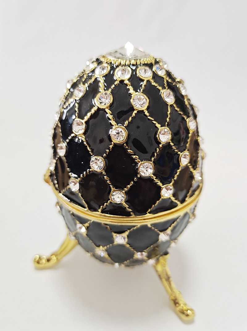 Luxury Faberge Easter Egg Decorative Earring Ring Trinket Holder Box Hand Painted Faberge Egg Style Hinged Jewelry