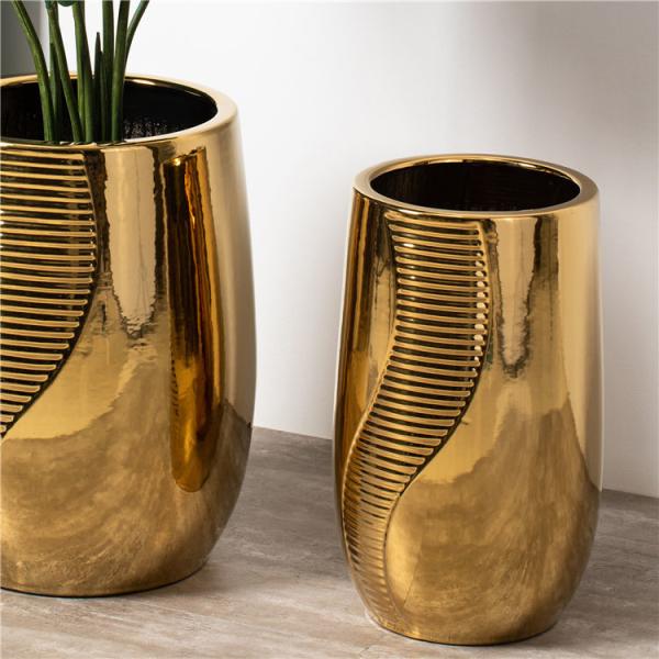 Buy cheap Hotel home floor vertical decor large big electroplate golden ceramic flower pots planter pots from wholesalers