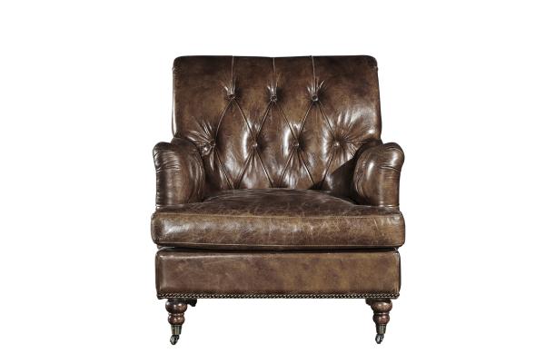 Buy cheap Durable High Back Vintage Top Grain Brown Leather Armchair Living Room Furniture from wholesalers