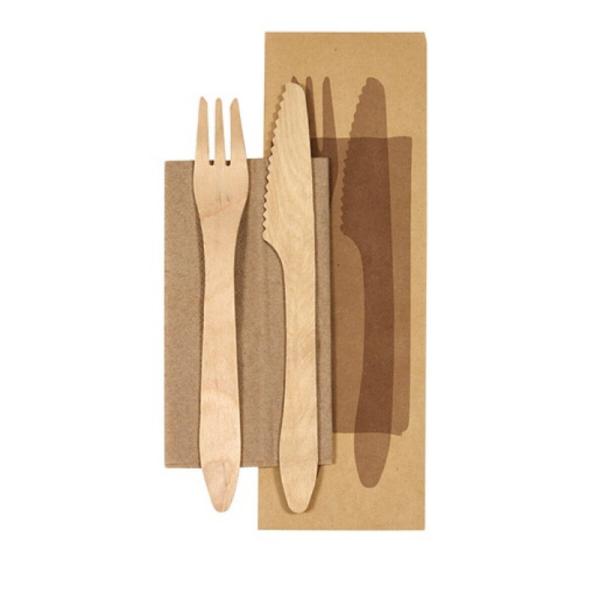 Buy cheap 190Mm Disposable Biodegradable Wooden Knife Fork Napkin Cutlery Set Kraft Paper Wrapped For Hotel from wholesalers