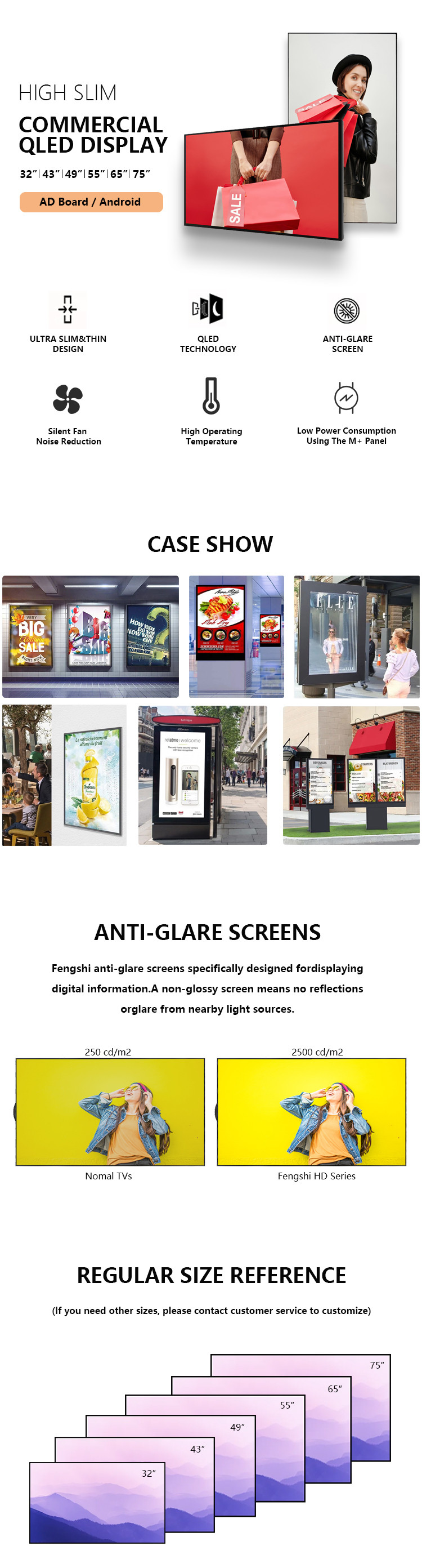 OEM Indoor 75inch 2500cd/M2 High Light LCD Digital Signage For Retailing Window Display