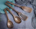 Polished Shovel Spoon And Fork Set Household Log Black Walnut Kitchen Utensils