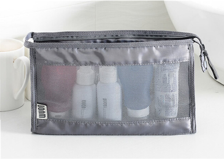 Factory direct hot sale clear toiletry bag polyester and mesh makeup bag eco beauty cosmetic bag