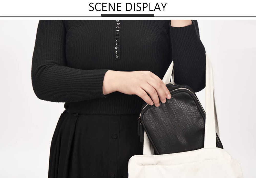 2 Main Compartments Black Polyester Makeup Bag