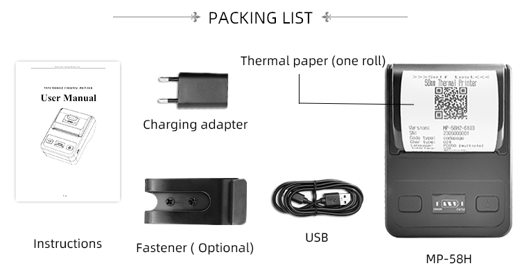Bill Printing Mini QR Code 58mm Bt Thermal Printer with USB Customization 70mm/s Speed