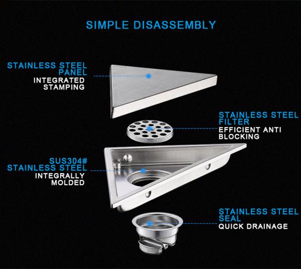 Triangle Type Ss Floor Drain Toilet Accessories For Bathroom Kitchen Drainage