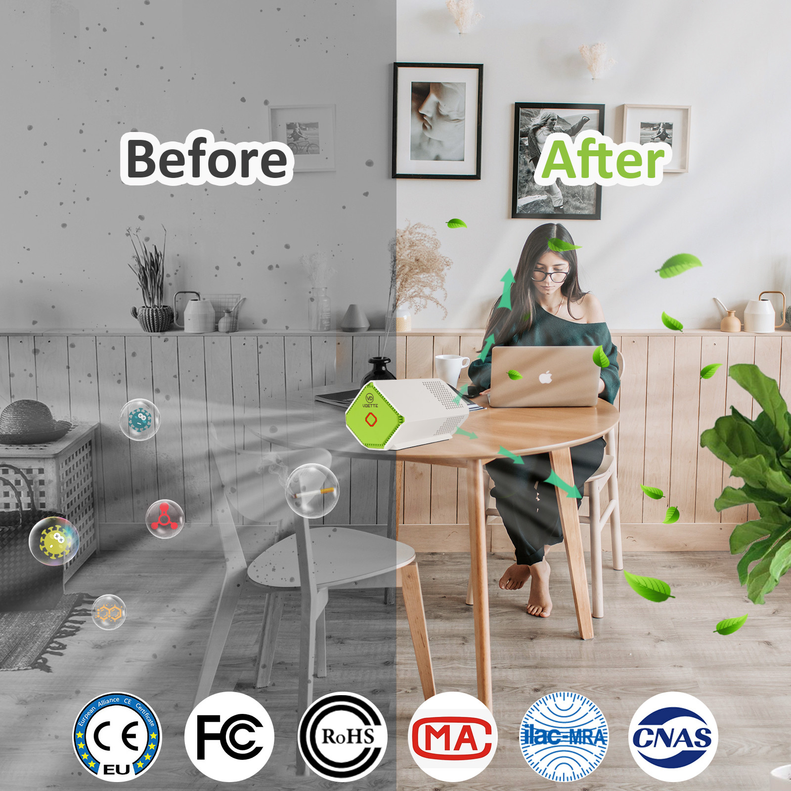 Cold Plasma Tech Air Purifier for Cabinet Closet Cupboard Kill Bacteria and Fungi