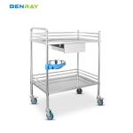 2 Layers 1 Drawer Hospital Stainless Steel Medical Instrument Trolley