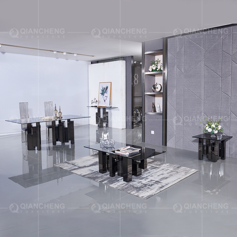 Clear 15mm Glass Dining Table And Chairs Black Stainless Steel Base