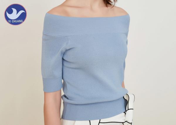 Buy cheap Summer Half Sleeves Cable Knit Jumper Womens Boat Neck Lady Knitwear Anti - Shrink from wholesalers