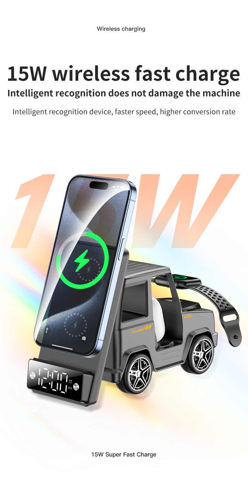 Orange Cool Car Shaped Wireless Charger for iPhone Airpods IWatch 225G Output 9V/1.67A