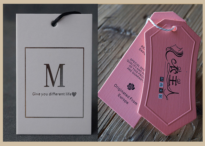 Custom printed 400gsm paper logo embossed garment clothing swing hang tag