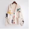 Buy cheap Designer Women Chunky Sweater Cardigan Autumn Winter Drop Shoulder Button Front Embroidery Loose Knit Cardigan Sweater Coat from wholesalers