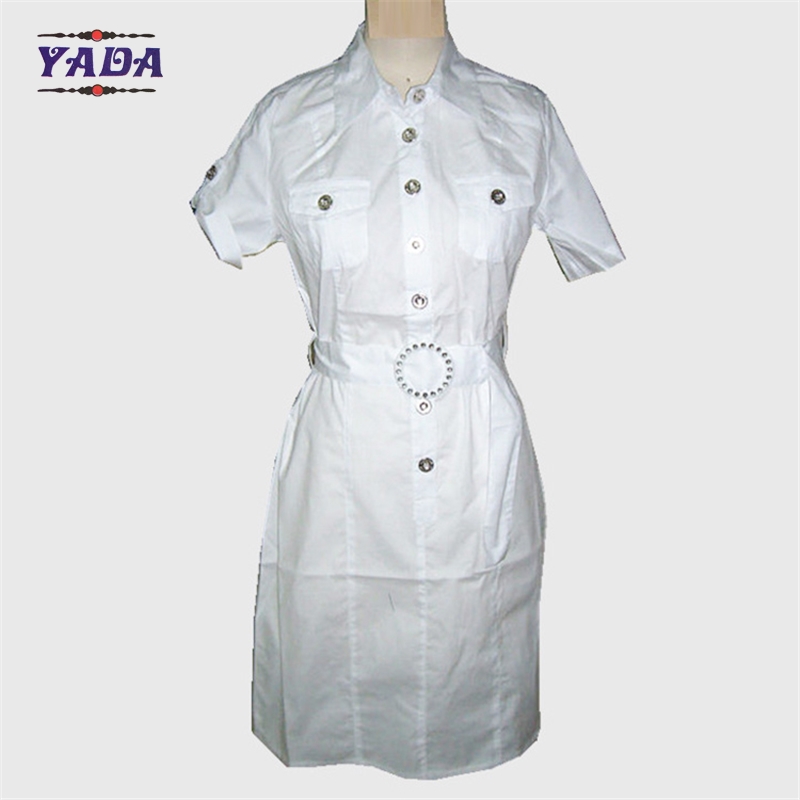 Latest designs pictures vintage o-neck 2017 summer dress beautiful office dresses with self fabric belt