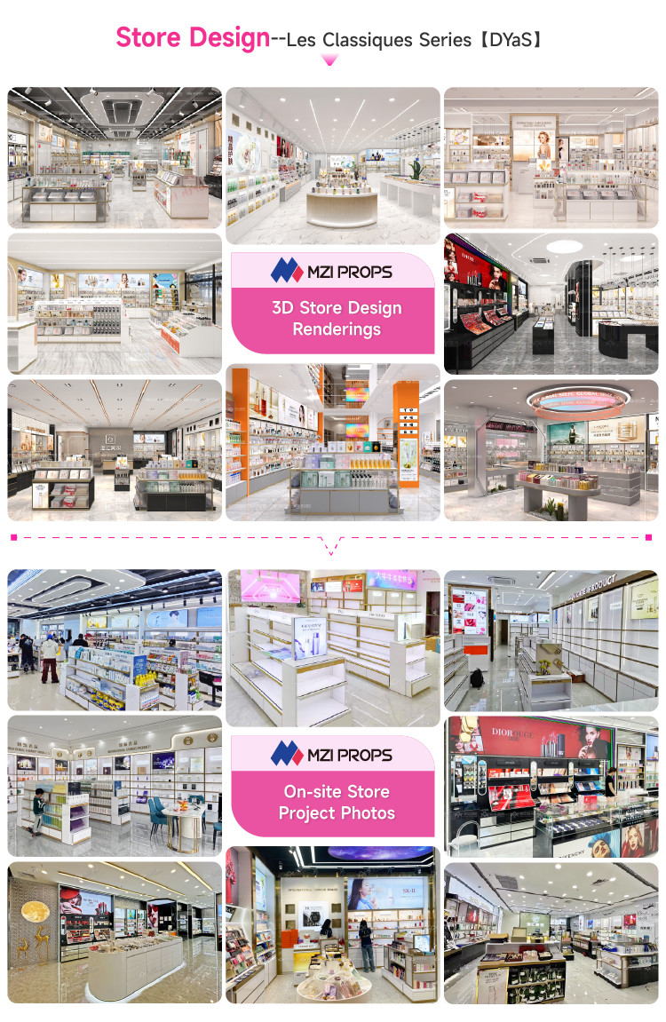 Skincare Store Design Beauty Store Display Table with Central Hall Side Cabinet - Double sided Display for Cosmetic Store Decoration