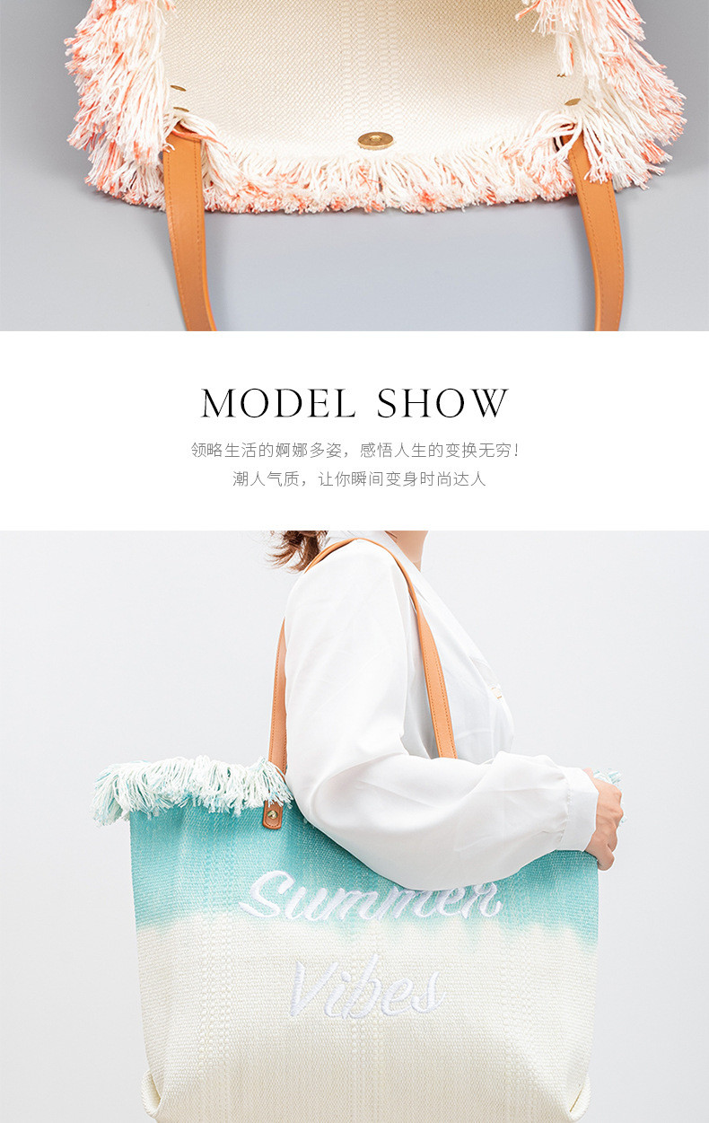 EMBROIDERED TOTE TASSEL DESIGN CANVAS BAG BRAIDED ALPHABET CANVAS UNDERARM NEW SHOULDER SUMMER HIGH CAPACITY WOMEN'S BAG