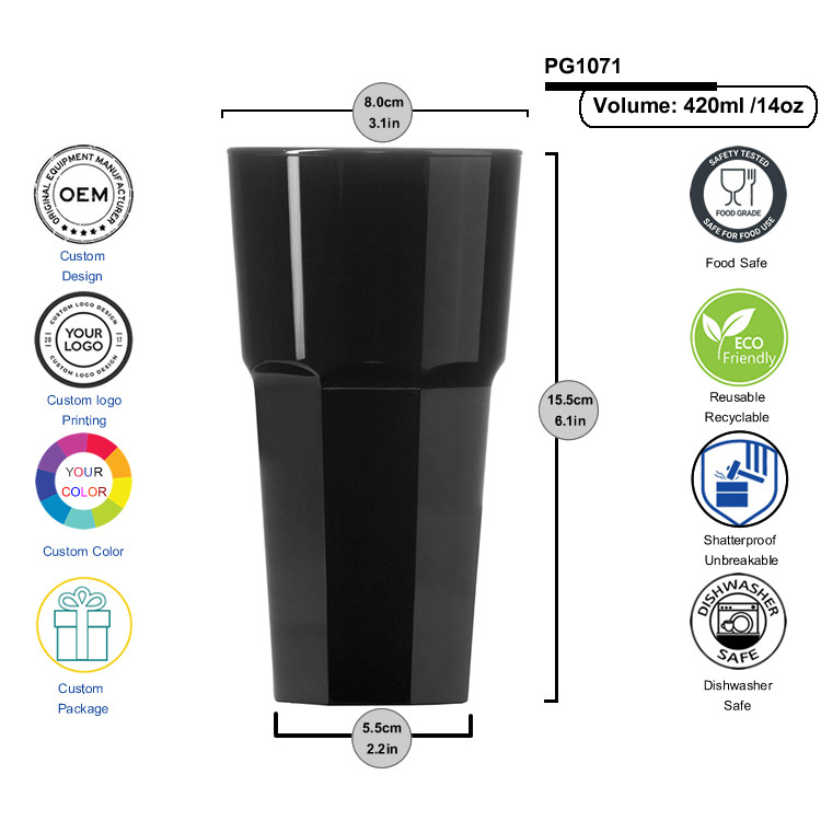 Tall Hiball Polycarbonate Plastic Tumbler Glasses 14oz Red Black White