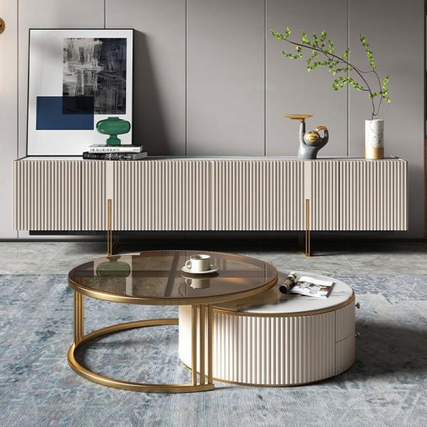 Buy cheap Glass Top Minimalist Combined Coffee Table Circular Marble Side Table OEM from wholesalers