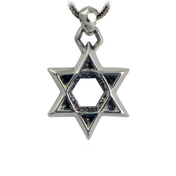 Sterling Silver Wheat Chain Men's Necklace with Silver Star of David Pendant
