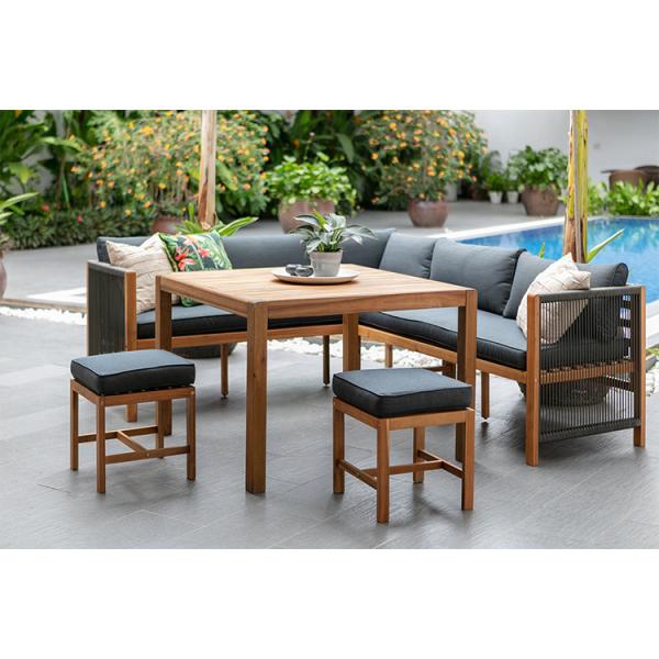 Buy cheap Outdoor Dining Set featuring Solid Wood Corner Sofa and 3 Seater Bench for Relaxing Meals from wholesalers