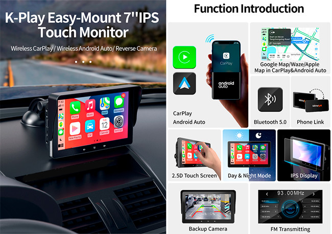 Linux System Portable Wireless Carplay Navigation Apple Carplay Bluetooth WIFI FM