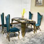 Light Luxury Stainless Steel Marble Hotel Banquet Hall Dining Table