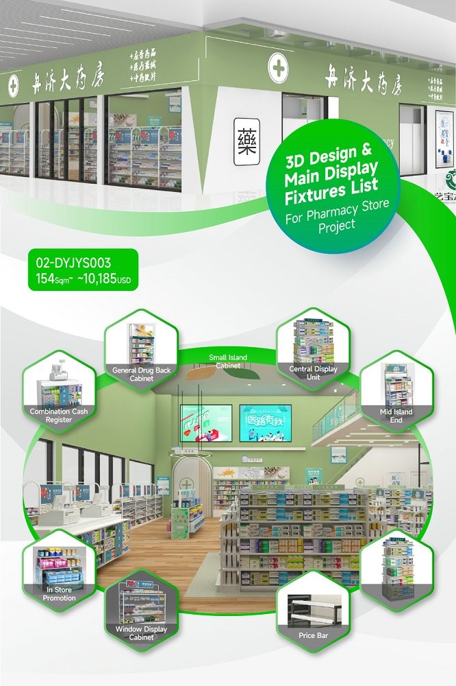 02-DYJYS003, Elegant and Simple Style Pharmacy Store in Xining featuring 52 Main Fixtures within 154 Sqm and Approx. $10,185 Budget