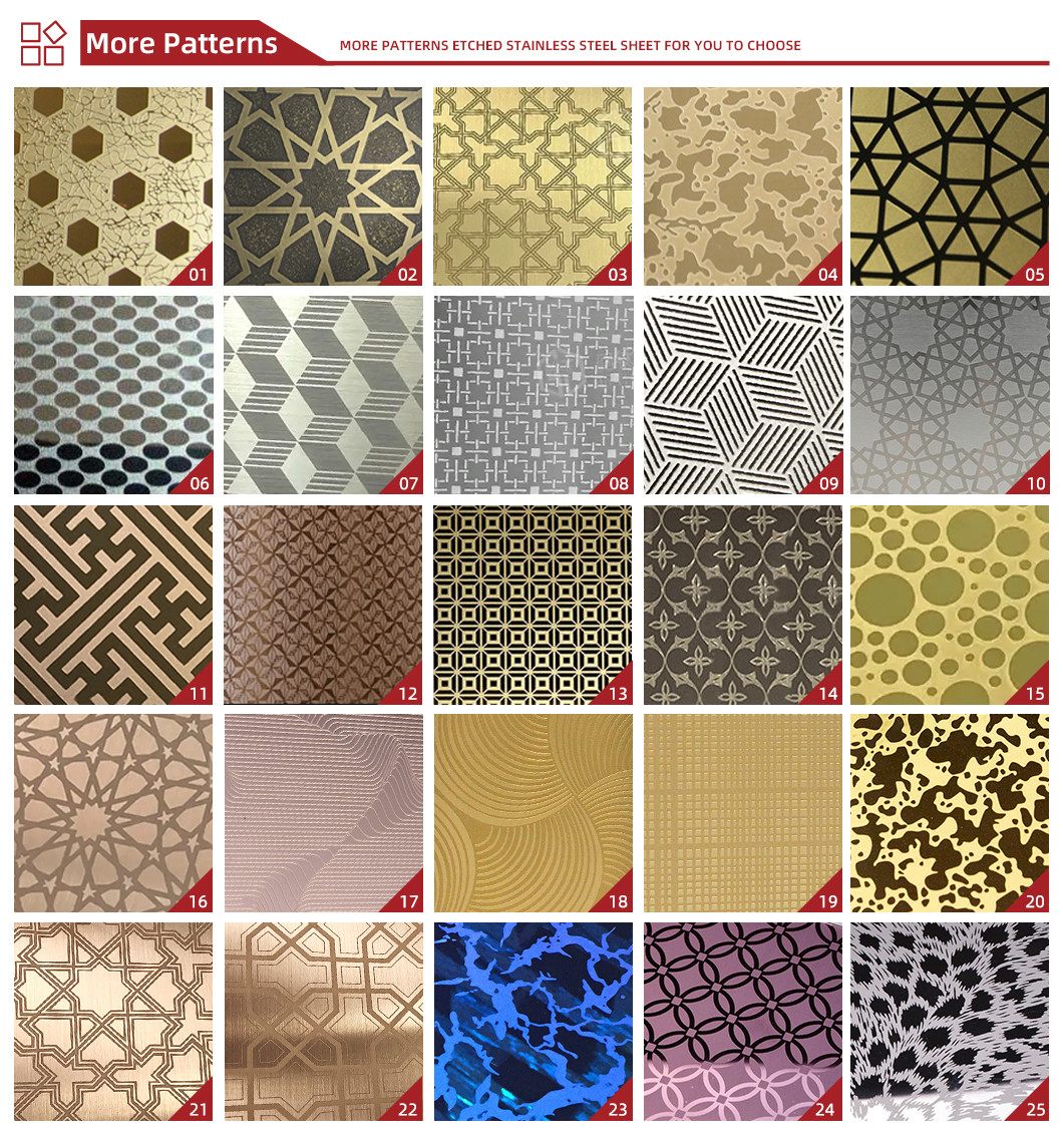 304 316 4x8 ft PVD Gold Color Willow Stripe Pattern Etched Decorative Stainless Steel Sheet
