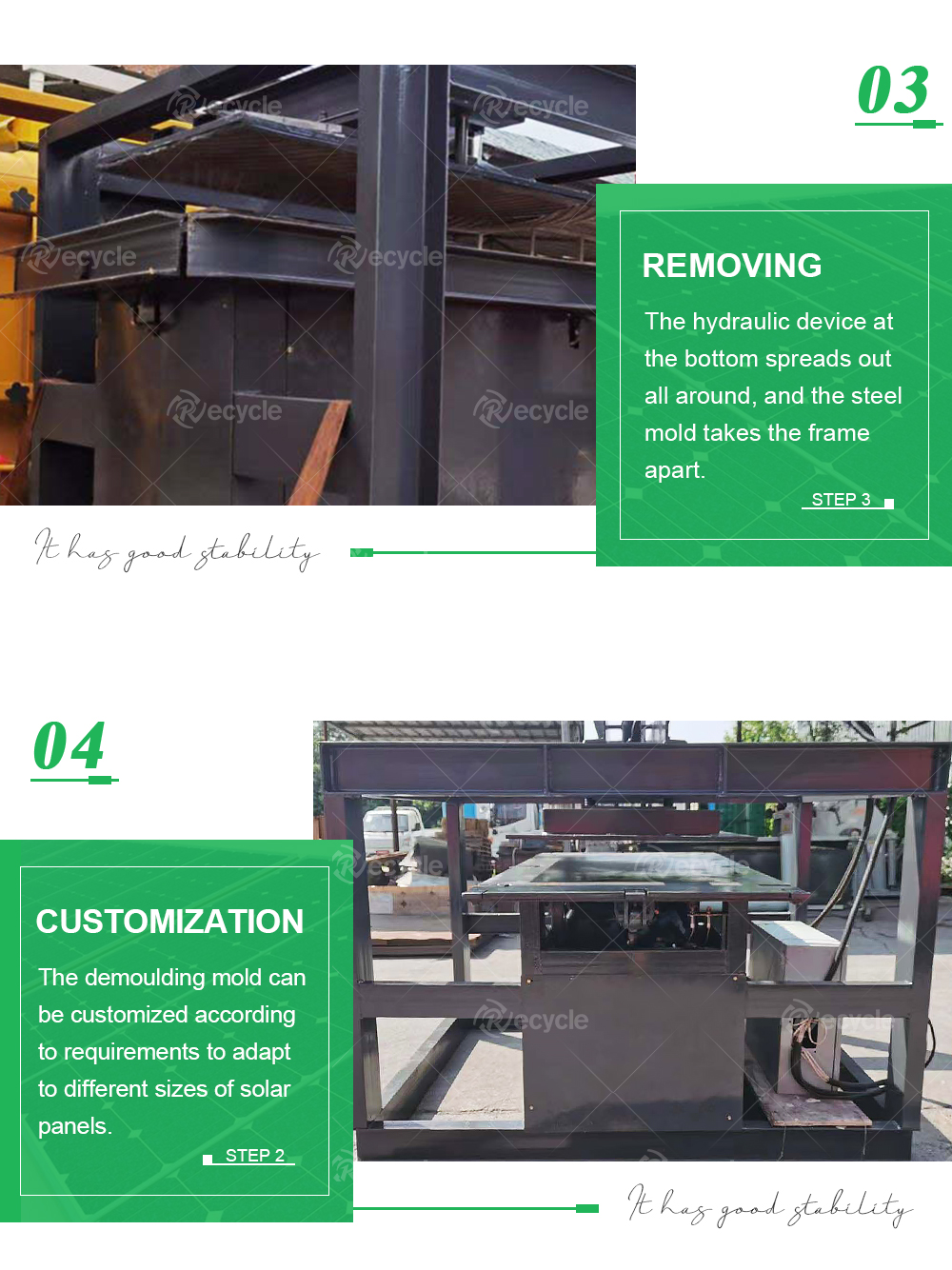 Recycle All Sizes Panels with Solar Panel Aluminum Deframer and 5.5KW Motor Power