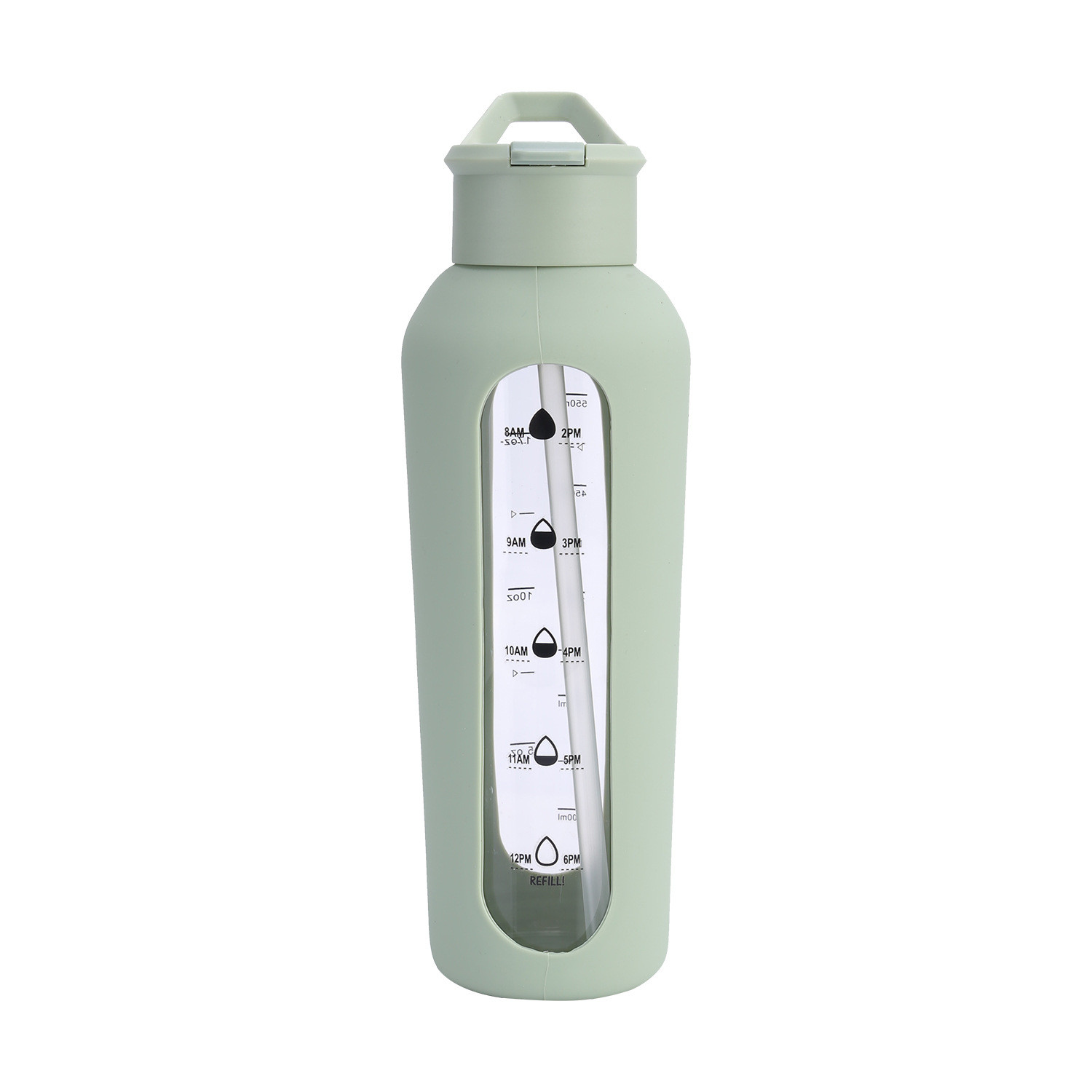 Outdoor Sport Glass Water Bottles With Silicone Cover And Straw