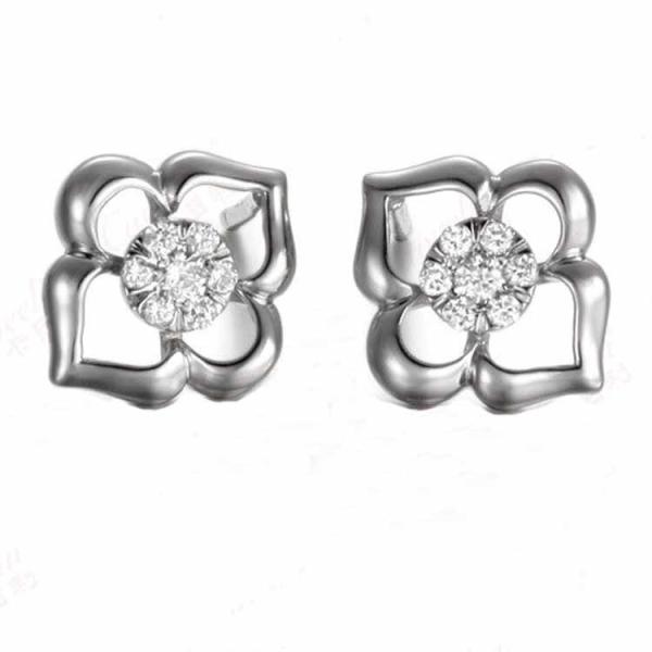 Buy cheap 18K White Gold Rose Gold Four Leaf Clover Diamonds Stud Earrings (GDE012) from wholesalers