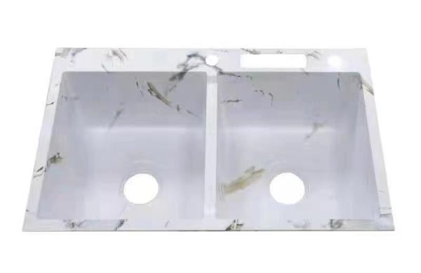 Buy cheap 830*500mm Stainless Steel Handmade Kitchen Sink With Knife Shelf White Marbling Color from wholesalers