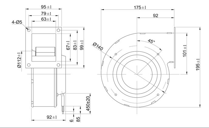 50W 12 24VDC External Rotor Motor Centrifugal Exhaust Fan For Air Purifier