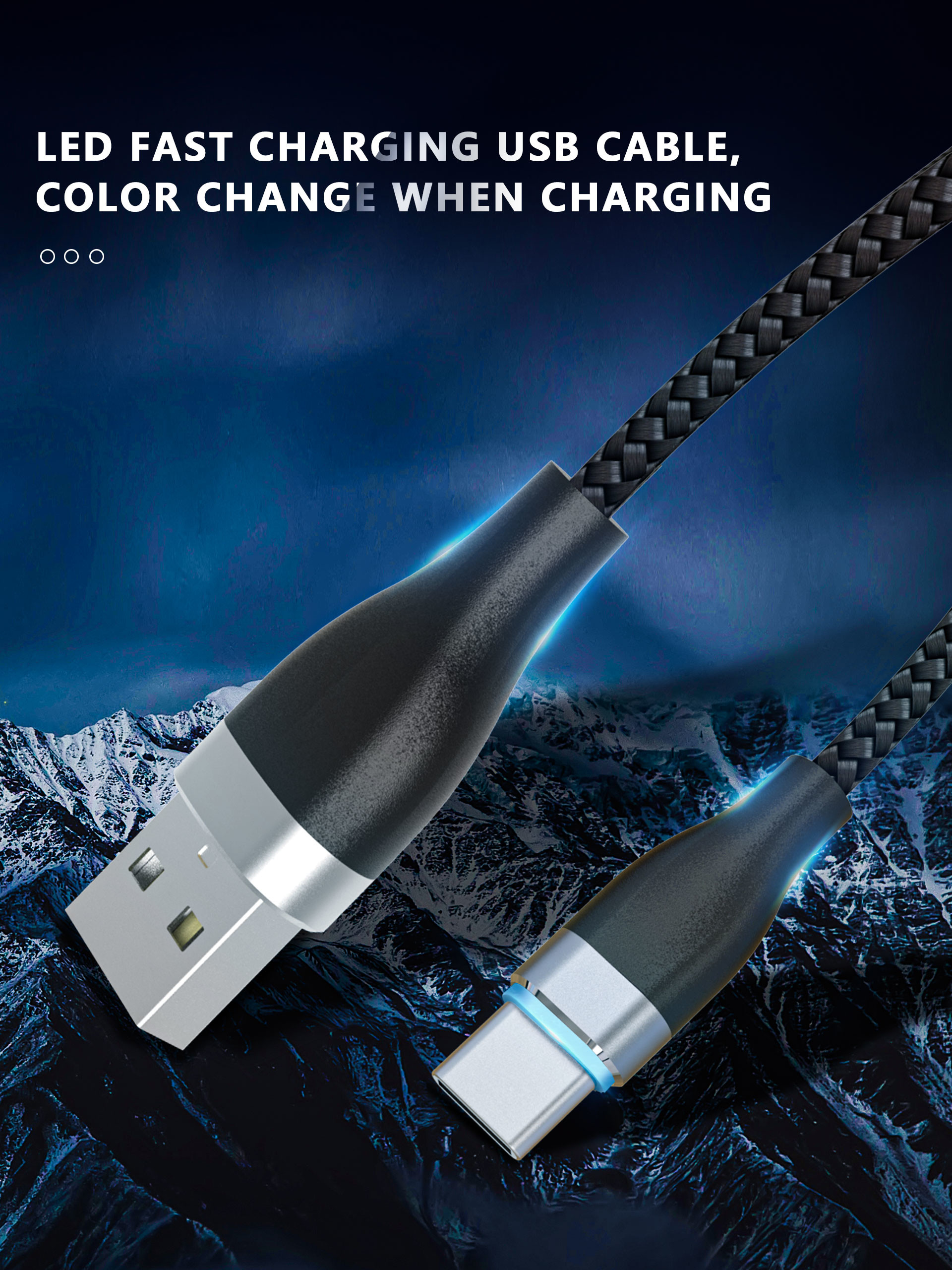 LED USB Type C Cable 3A Fast Charging, USB-A to USB-C Charge Cord