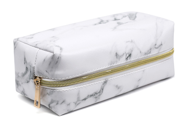 Luxury Travel White Marble Waterproof PU Wash Makeup Toiletry Bag