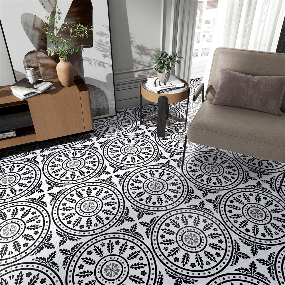 Eco-Friendly And Non-Slip Black And White Floor Ceramic Rustic Tile 200x200mm For Bathroom And Living Room